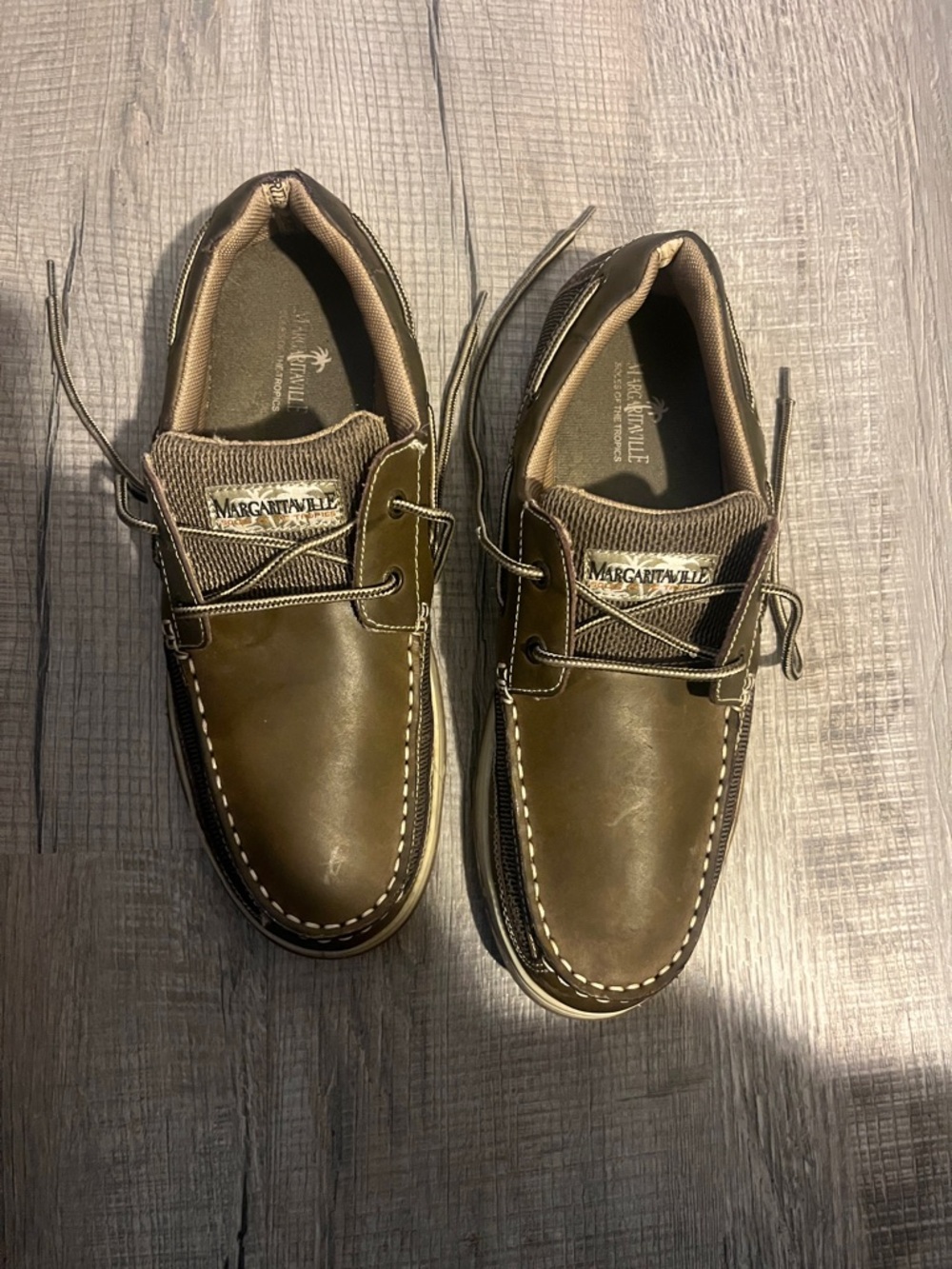 Margaritaville Olive Brown Leather Men’s Boat Shoes